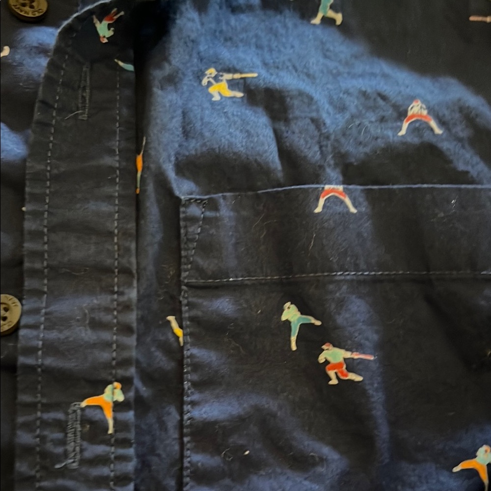 Old Navy Kids Navy Button Down Shirt with Multicolor Print